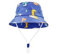 FenFang Toddler Bucket Sun Hat, Kids Summer Fisherman Hats for Baby Infant Boys Girls, Wide Brim Beach Cap, Dinosaur Fisher Hat with Adjustable Chin Strap (4-8 Years, Blue)
