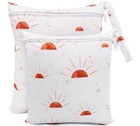 FenFang Wet Bag, 2 PCS Wet Dry Bags for Cloth Diapers Nappy Daycare Organiser Storage Bags, Waterproof Washable Reusable Zipper Bag (White Sun)