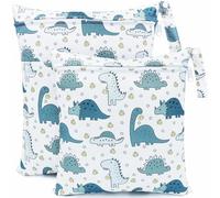 FenFang Wet Bag, 2 PCS Wet Dry Bags for Cloth Diapers Nappy Daycare Organiser Storage Bags, Waterproof Washable Reusable Zipper Bag (White Dino)