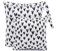 FenFang Wet Bag, 2 PCS Wet Dry Bags for Cloth Diapers Nappy Daycare Organiser Storage Bags, Waterproof Washable Reusable Zipper Bag (White Heart)