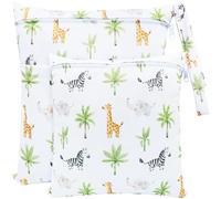 FenFang Wet Bag, 2 PCS Wet Dry Bags for Cloth Diapers Nappy Daycare Organiser Storage Bags, Waterproof Washable Reusable Zipper Bag (White Jungle)