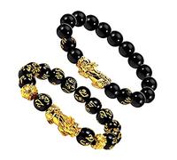 Feng Elastic Carved 12mm Wealth Stone Mantra 2Pcs Bracelet Bracelet Shui Hand Bracelets Resin Hoops Earrings (black, One Size)