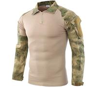 FENG Men's Tactical Military Combat T-Shirt Long Sleeve Slim Fit Camo Shirt Military Uniform Airsoft Accessories Hunting Hiking (Ruin Green,M)