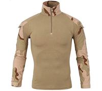FENG Men's Tactical Military Combat T-Shirt Long Sleeve Slim Fit Camo Shirt Military Uniform Airsoft Accessories Hunting Hiking (Tricolor Desert,M)