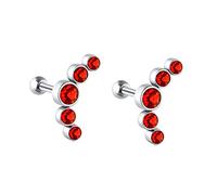 Feng Shui， 14K Gold Stud Earrings for Women, Moon Shaped 5 Round Garnet Pink Helix Cartilage Stud Earrings for Women White Gold