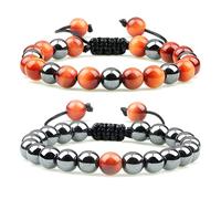 Feng Shui， 2pcs Hematite Tiger Eye Beads Bracelets Handmade Adjustable Men Health Protection Energy Stones Couple Distance Bangles