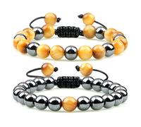 Feng Shui 2pcs Hematite Tiger Eye Beads Bracelets Handmade Adjustable Men Health Protection Energy Stones Couple Distance Bangles