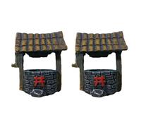 Feng Shui 2pcs Resin Ancient Well Micro Landscape Ornaments Deep Gray Desktop Decoration Fairy Garden Accessories Home Decor Resin Water Well Adornment