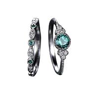 Feng Shui， 2pcs Sparkling Natural Gemstone Ring Set Women Emerald Sapphire Wedding Rings Valentine's Festival Gifts, Birthday Anniversary Valentine's Day Gifts for Her Size 6-10 (US 9)