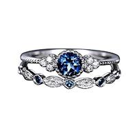 Feng Shui， 2pcs Sparkling Natural Gemstone Ring Set Women Sapphire Wedding Rings Valentine's Festival Gifts, Birthday Anniversary Valentine's Day Giftsfor Boyfriend Girlfriend Size 6-10 (US 7)