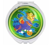 Feng Shui 3 Cells Abundance Pill Boxes Portable Mirror with Chi Lin Strong Body Blessing Ring and Earring Storage Box Amulet (Green(Chi Lin))