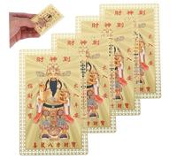 Feng Shui, 4Pcs God of Wealth Metal Amulet Good Fortune Wealth & Prosperity Card Chinese Decor for Women, Men, 3x2in, Décoration de jardin