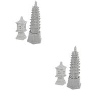 Feng Shui， 4pcs Micro Landscape Pavilion Statue Mini Tower Decor for Home Desktop Adorns Garden Miniature Pagoda Figurine for Diy Bonsai Accessories and Small Garden Decor