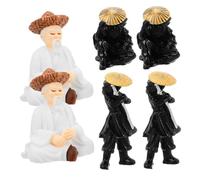 Feng Shui， 6pcs Resin Fisherman Statues Chinese Style Miniature Garden Figurines Weather Resistant Bonsai Ornaments for Outdoor Courtyard DIY Micro Landscape Decor
