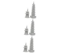 Feng Shui， 6pcs Stone Pavilion Statue Garden Landscape Decor Diy Bonsai Pagoda Shape Landscape Decor Mini Pavilion Statue Tower Gardening