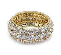 Feng Shui， 7.5mm 5 Rows 14K Gold Plated DiamondRoyal Eternity Wedding Full Drill Round Men's Atmosphere Ring Engagement Band Ring for Men Women (Size 11)
