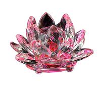 Feng Shui 80 mm Quartz Crystal Lotus Flower Crafts Glass Ornaments Figurines Home W3801 (Pink)
