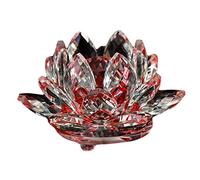 Feng Shui 80 mm Quartz Crystal Lotus Flower Crafts Glass Ornaments Figurines Home W3801 (Red)