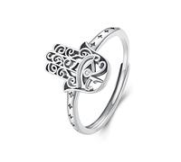 Feng Shui， 925 Silver sterling Hand of God Hamsa Ring 925 Sterling Silver Band Finger Ring