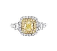 Feng Shui， 925 Sterling Silver Full Diamond Personalize Classic Timeless 6CT AAA CZ Canary Yellow Halo Square Cushion Cut Statement Engagement Ring for Cubic Zirconia Pave Band Yellow Gem Rings Size O