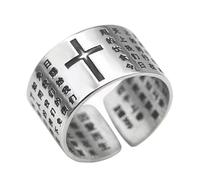 Feng Shui， 999 Silber Cross Lord's Prayer Ring, Herren Damen Vintage Church Prayer Open Ring
