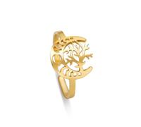 Feng Shui， Adjustable Lotus Ring Stainless Steel Moon Phase Ring Geometric OM Symbol Celtic Knot Ring Simple Jewelry for Women Girls