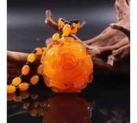 Feng Shui Amber Wealth Pendant Necklace with Harmony Buckle Natural Authentic Chakra Reiki Attract Wealth Amulet Good Fortune Ward Spirits Good Luck Necklace,F