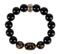 Feng Shui Amulet Bracelet - Natural Gemstone Black Obsidian & Agate Quartz Beaded Bracelet with Pure Silver for Men & Women(Black Obsidian)