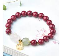 Feng Shui Amulet Cinnabar Crystal Rabbit Charm Auspicious Chinese Character Pendant 8mm Stretchy Beaded Talisman Stone Chakra Crystal
