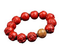 Feng Shui Amulet Cinnabar Wealth Luck Round Beaded Natural Energy Charm Stretchy Talisman for Prosperity Money Good Luck ?Cinnabar