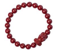 Feng Shui Amulet Natural Stone Cinnabar for Women Men 6/8mm Crystal Quartz Piyao Ward Spirits Talisman for Good Fortune,6mm