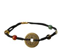 Feng Shui Anklet Red String Five Ancient Coins Lucky Wealth Beads Crystal Handmade Buddhist Adjustable Red/Black,Black,Anklet