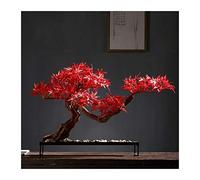 Feng Shui， Artificial Trees Red Artificial Maple Tree Potted Plants Indoor Fake Plants Artificial Zen Bonsai Tree Desktop Decoration, Size: 19.7 X 13.8x 9.8 Inch Potted plants