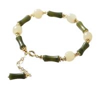 Feng Shui Bamboo Hetian Jade Bracelet for Good Luck and Prosperity - Adjustable Natural Gemstone Jewelry for Men and Women(Five Hetian Jade Beads)