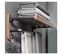 Feng Shui, Bathroom Lavatory Towel Rack Wall Mounted with Double Towel,Rustic Wooden Towel Holder with Metal Shelf,23.6" Foldable Towel Hanger Rustproof Hardware Organizer,Farmhouse Rack for Hanging