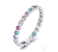 Feng Shui， BISAER 925 Sterling Silver Fashion Stackable Rings for Women Colorful Cubic Zirconia Stacking Eternity Ring Rainbow Jewelry Gifts