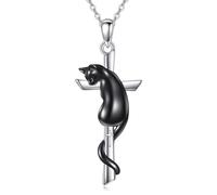 Feng Shui Black Cat/Sunflower/Cardinal/Panda Cross Necklace for Women Sterling Silver Cross Necklace Jewelry Gift for Girls