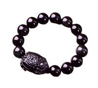 Feng Shui Black Obsidian Dragon Turtle Wealth Authentic Jewelry Chakra Crystal Amulet Lucky Wealth Ward Spirits Gifts for Women Men,14mm