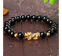 Feng Shui Black Obsidian Gold Piyao/Wealth Authentic Jewelry Chakra Crystal Amulet Lucky Wealth Ward Spirits Gifts for Women Men,12mm
