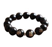 Feng Shui Black Obsidian Natural Gemstone Buddhist Mala Beads Reiki Crystal Chakra for Women Men Good Luck Amulet,12mm