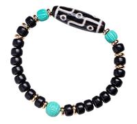 Feng shui black obsidian wealth ， Agate Nine-Eyed Dzi Bodhi Hui Pattern Elastic Beaded Lucky Charm Crystal Chakra Ladies
