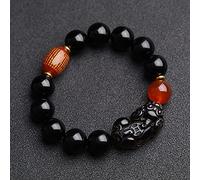 Feng Shui Black Obsidian/Wealth Authentic Agate Jewelry Chakra Crystal Amulet Lucky Wealth Ward Spirits Gifts for Women Men,C,12mm