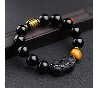 Feng Shui Black Obsidian/Wealth Authentic Agate Jewelry Chakra Crystal Amulet Lucky Wealth Ward Spirits Gifts for Women Men,D,14mm