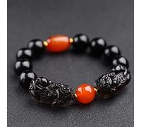 Feng Shui Black Obsidian/Wealth Authentic Agate Jewelry Chakra Crystal Amulet Lucky Wealth Ward Spirits Gifts for Women Men,B,10mm