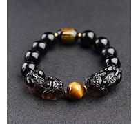 Feng Shui Black Obsidian/Wealth Authentic Agate Jewelry Chakra Crystal Amulet Lucky Wealth Ward Spirits Gifts for Women Men,A,10mm
