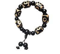 Feng shui black obsidian wealth ，,Beaded Bracelets,Natural Old Agate Dzi Bead Bangle