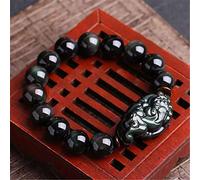 Feng Shui Black Obsidian Wealth Crystal Natural Obsidian Overnight Rich Talisman for Prosperity Money Good Luck,8MM