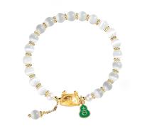 Feng Shui Bracelet,Crystal Bracelet Golden Dumpling Dragon Gourd Charm Quartz Bracelet Strong Talisman for 2024 Year of Dragon Zodiac Feng Shui Wealth Bracelet Chakra Amulet(Grey Agate)