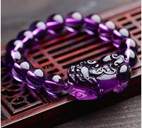 Feng Shui Bracelet,Crystal Pixiu Piyao Amulet Bracelet Feng Shui Prosperity Stretch Bangle Amethyst Talisman Gemstone Attract Money Academic Career Good Luck for Men Women Collection Gift Box(12mm)