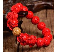 Feng Shui Bracelet Double Pixiu/Piyao Natural Cinnabar Round Bead Crystal Bangle Talisman Protects Luck Love Money Happy Prosperity Attract for Man/Women